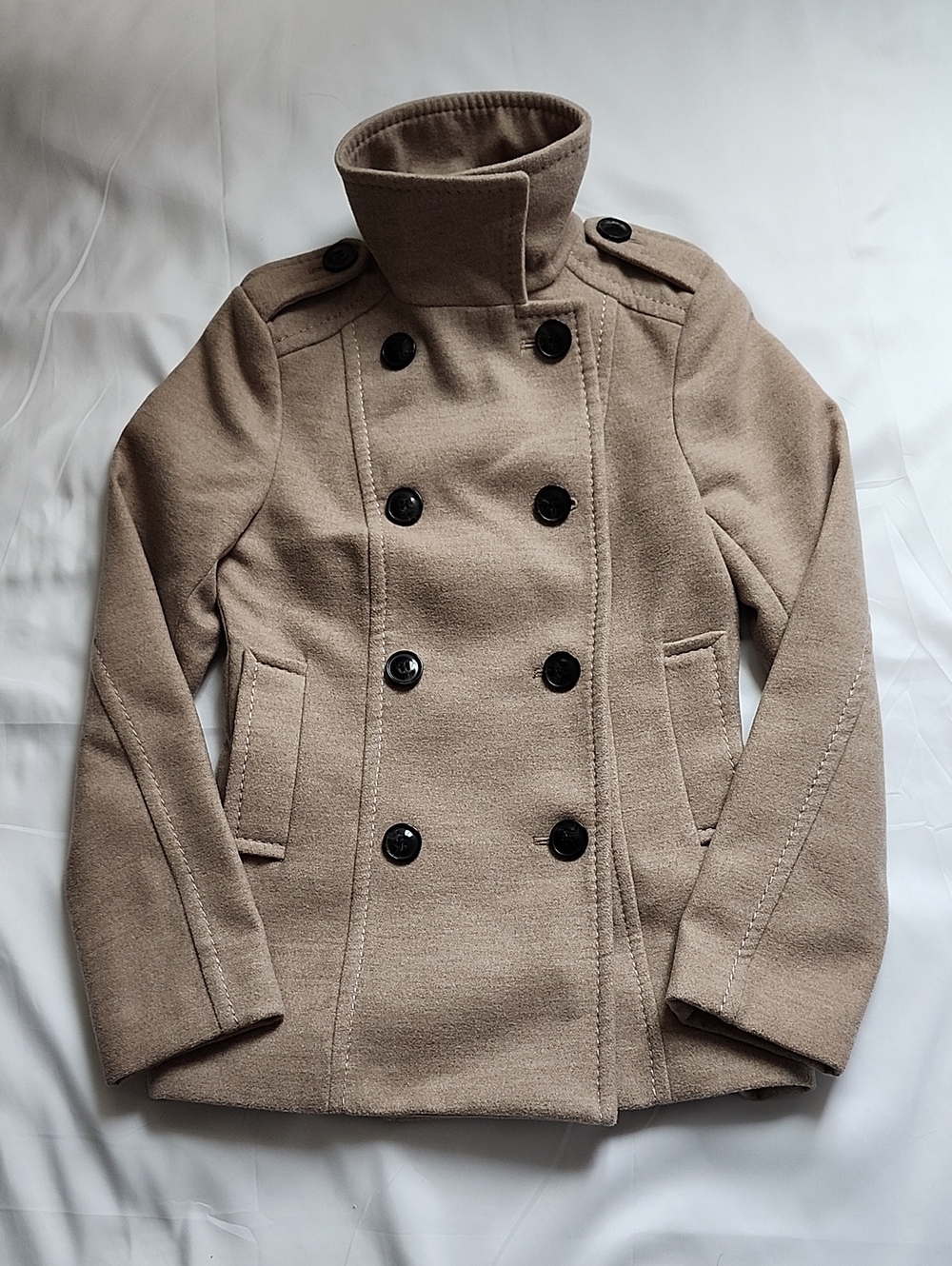 H&M Taupe Double-Breasted Peacoat